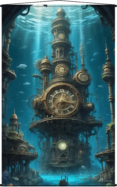 Underwater Cogs of TIme - Wall Scroll