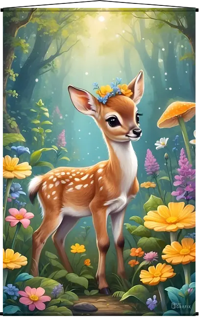Fawn of the Flowers- Wall Scroll
