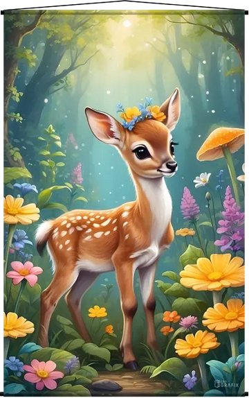 Fawn of the Flowers- Wall Scroll