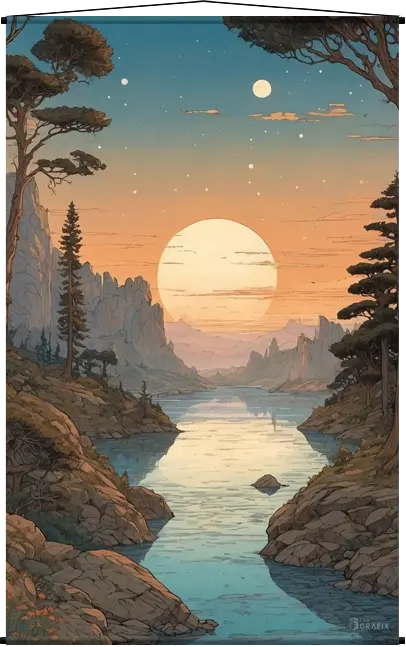 Mountainous Serenity Creek - Wall Scroll